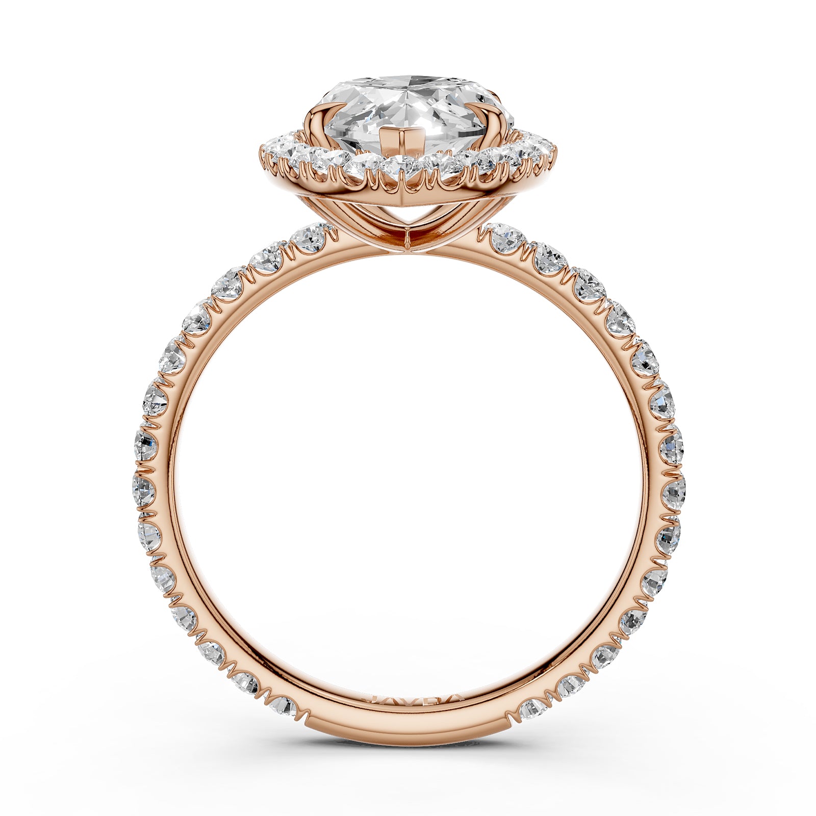 French Pave Set Halo Lab Grown Diamond Engagement Ring 2.59 Ctw.